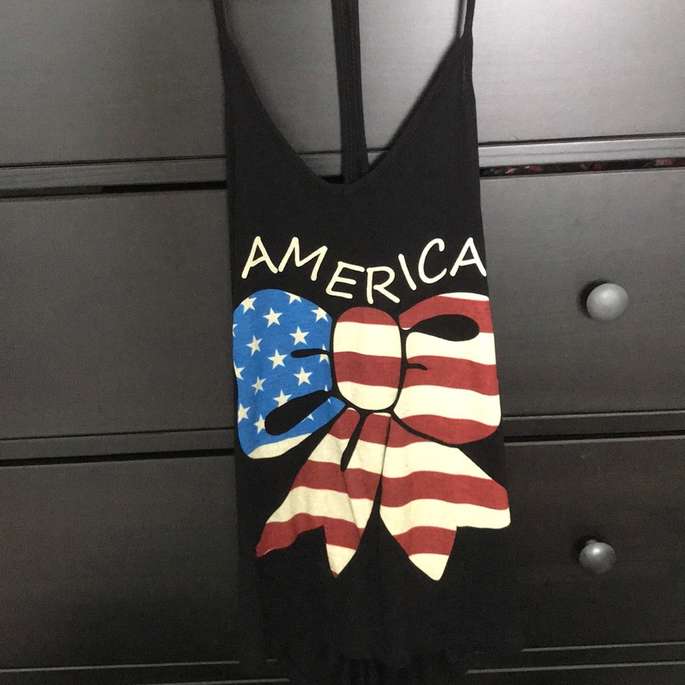 Fourth of July shirt - black w/ American flag bow
